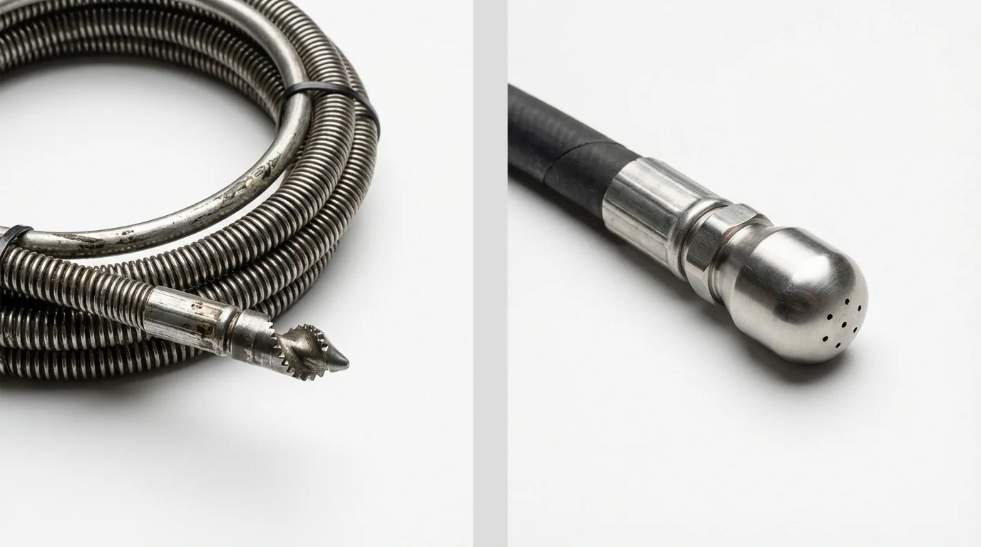 Drain snake cable and hydro jetting nozzle used for drain cleaning in Lancaster, PA