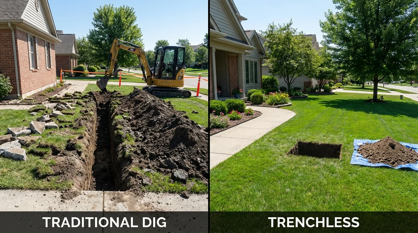 Trenchless sewer repair with minimal yard damage versus traditional excavation in Lancaster, PA